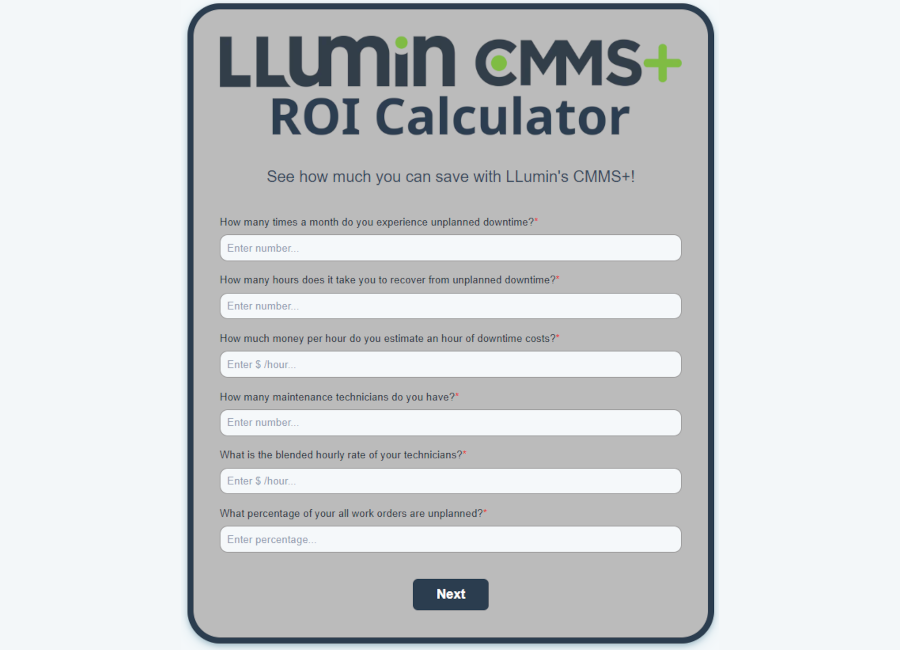 LLumin CMMS+ ROI Calculator